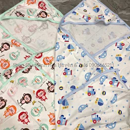 Chăn choàng chăn ủ bé sơ sinh có mũ D- 22 Khăn choàng có nón chuyên dùng cho bé sơ sinh Combo 2 cái