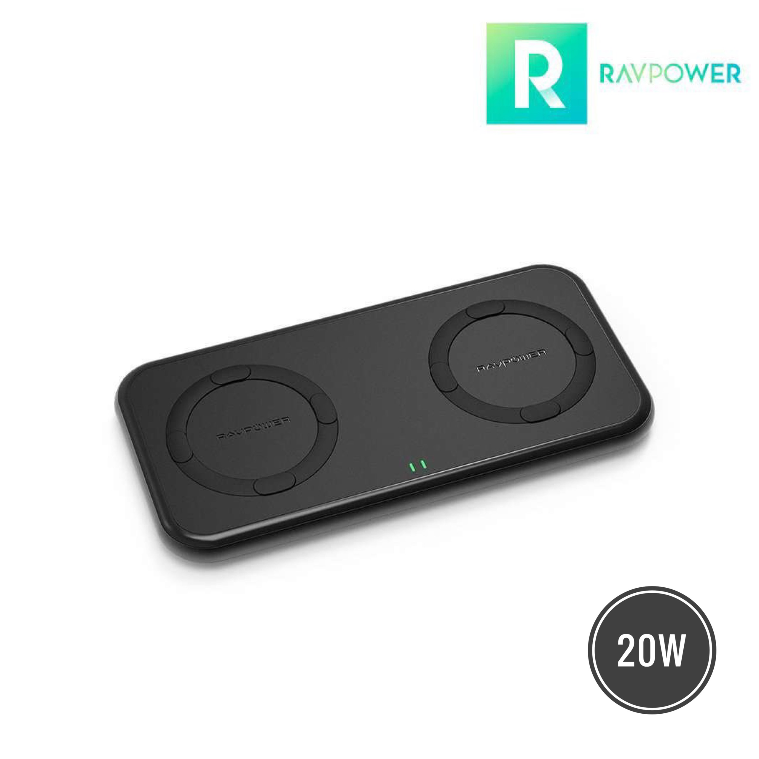 Đế Sạc Nhanh Không Dây Đôi RAVPower RP-PC065 - 20W - Qi - Sản Phẩm Chính Hãng RAVPower Việt Nam- Bảo Hành 12 Tháng