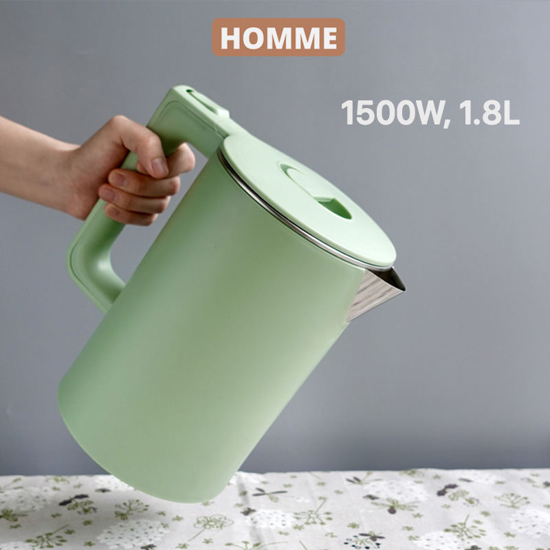 Ấm đun nước siêu tốc HOMME 1.8 lít, 1500W bình đun nước siêu tốc inox cách nhiệt 2 lớp