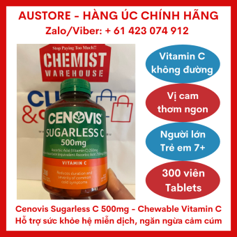 Cenovis Sugarless C 500mg - Chewable Vitamin C - 300 Tablets - Viên nhai bổ sung vitamin C vị cam, không đường Cenovis giúp tăng cường sức khỏe miễn dịch, ngăn ngừa cảm cúm, làn da khỏe đẹp