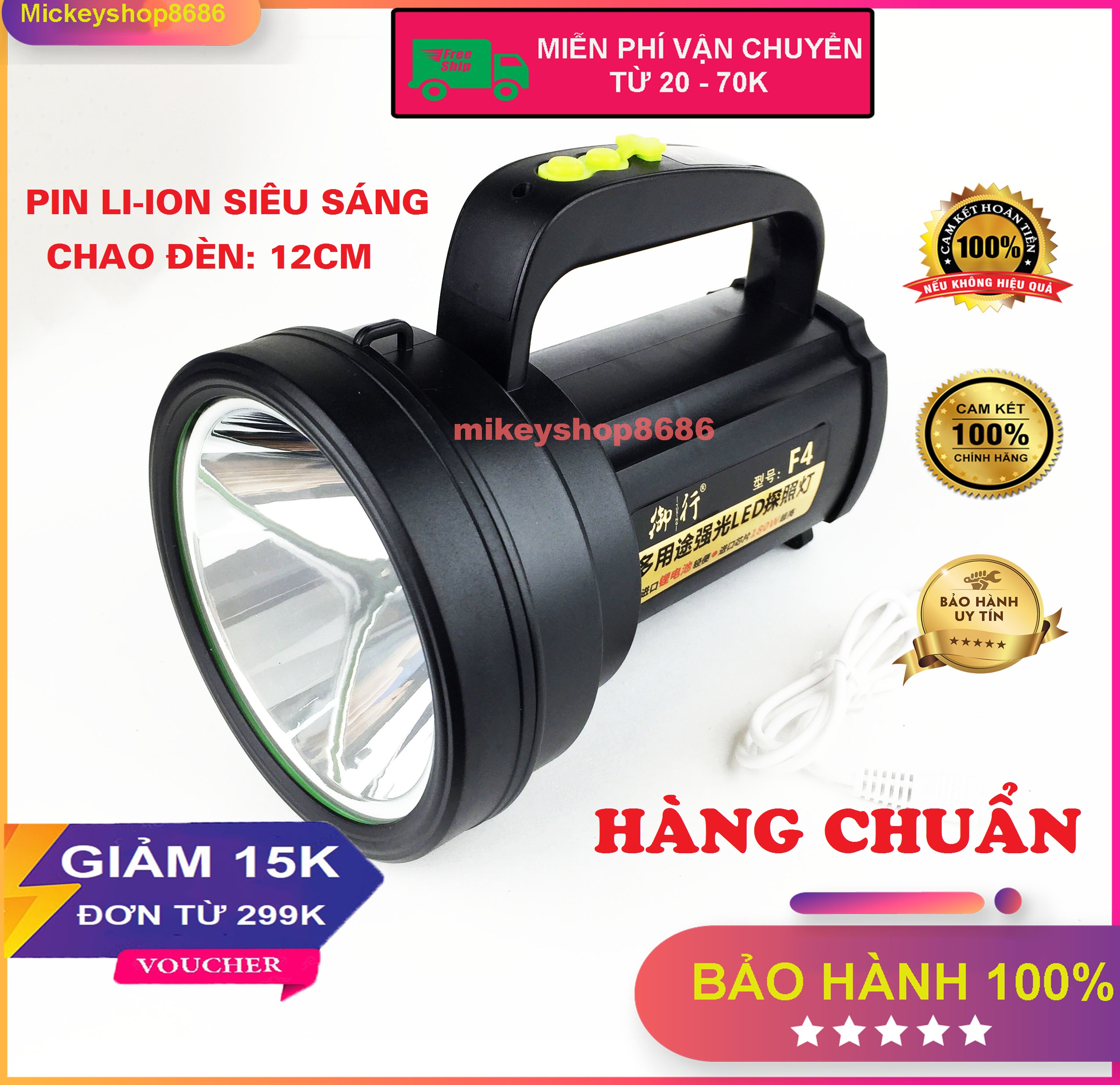 Đèn pin cầm tay siêu sáng YUXING F4 LED 180W chiếu xa chống nước sạc điện pin bền tiện dụng khi đi cắm trại ngoài trời
