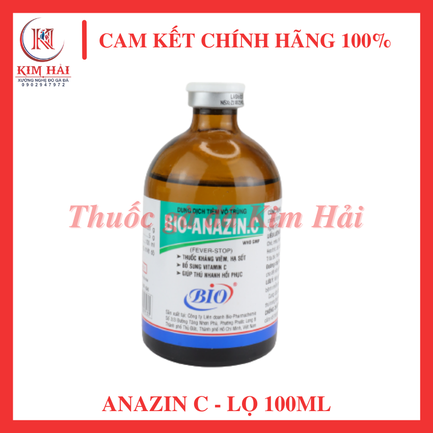 ANAZIN C [lọ 100ml]-[dạng chích]-Giảm đau,hạ sốt,chống mất nước cho gà đá,gà tơ,gà con.(tặng kèm kim tiêm)