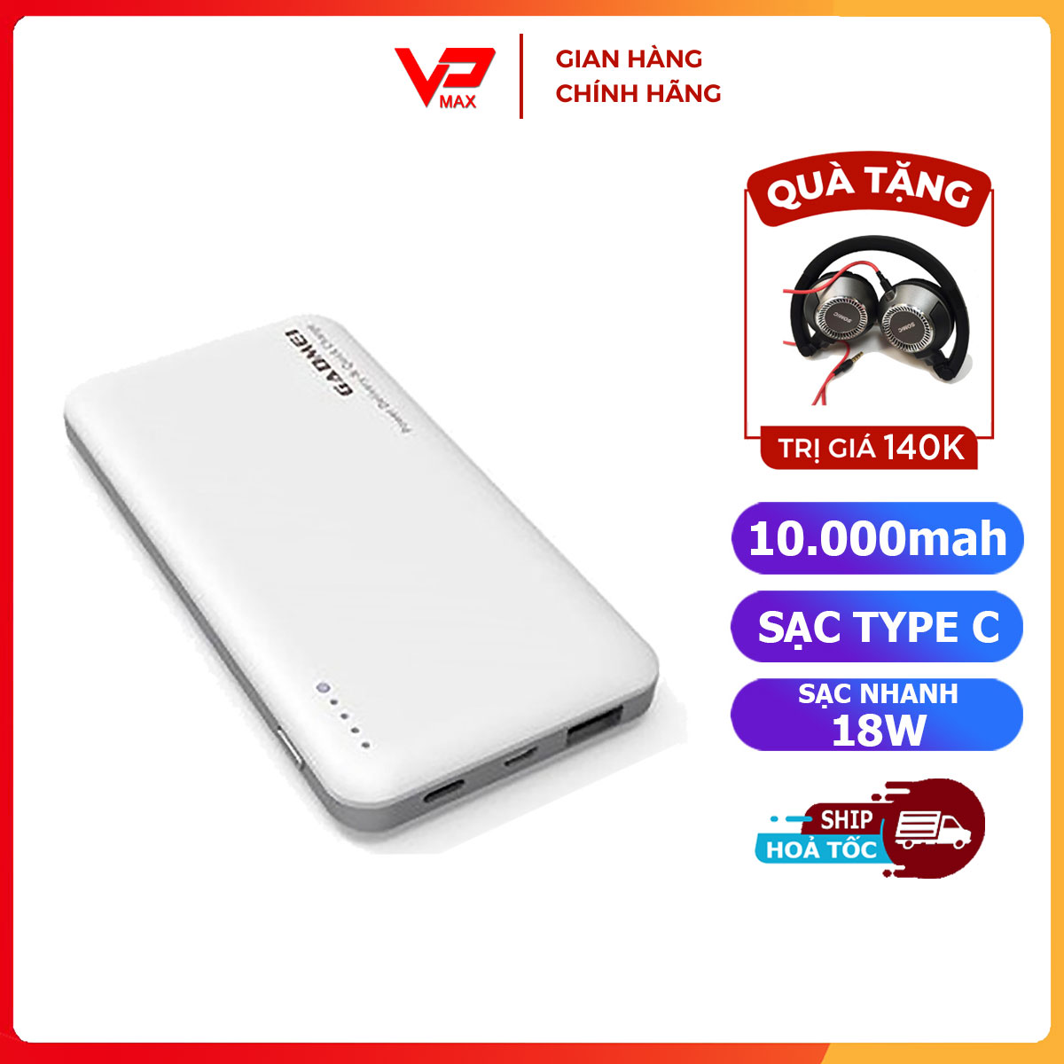 Pin sạc dự phòng sạc nhanh 18w polymer gadmei 10.000mah cổng micro usb type-c - vpmax - sạc dự phòng giá rẻ, sạc dự phòng sạc nhanh,