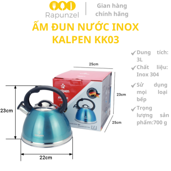 Ấm đun nước inox cao cấp chính hãng Kalpen KK01-dung tích 3L, còi báo sôi tự động, phù hợp mọi loại bếp