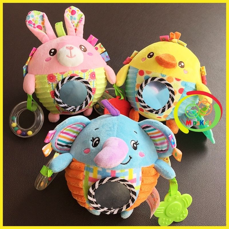 Bóng vải cho bé đồ chơi lục lạc bông mềm kèm gặm nướu hình thú happy monkey b08