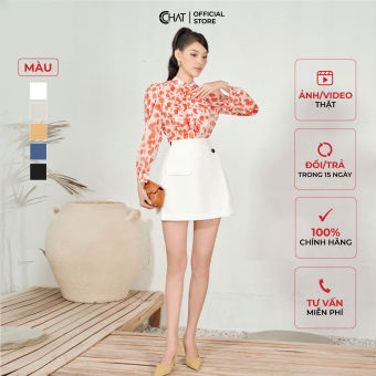 Chân Váy CCHAT Cạp Kiểu Tà Lệch Nắp Túi Dáng Suông Chất Tuytsi Cao Cấp 22CNS2001AT