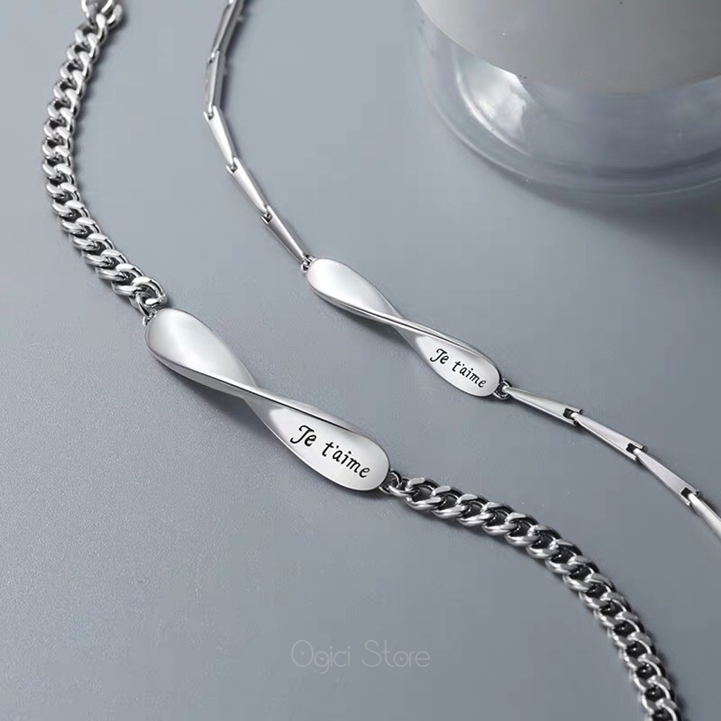 Vòng tay đôi, Lắc tay nam nữ bạc họa tiết chữ tiếng anh thiết kế hoàn hảo dành cho cặp đôi tình yêu, Cá tính, 1 đôi