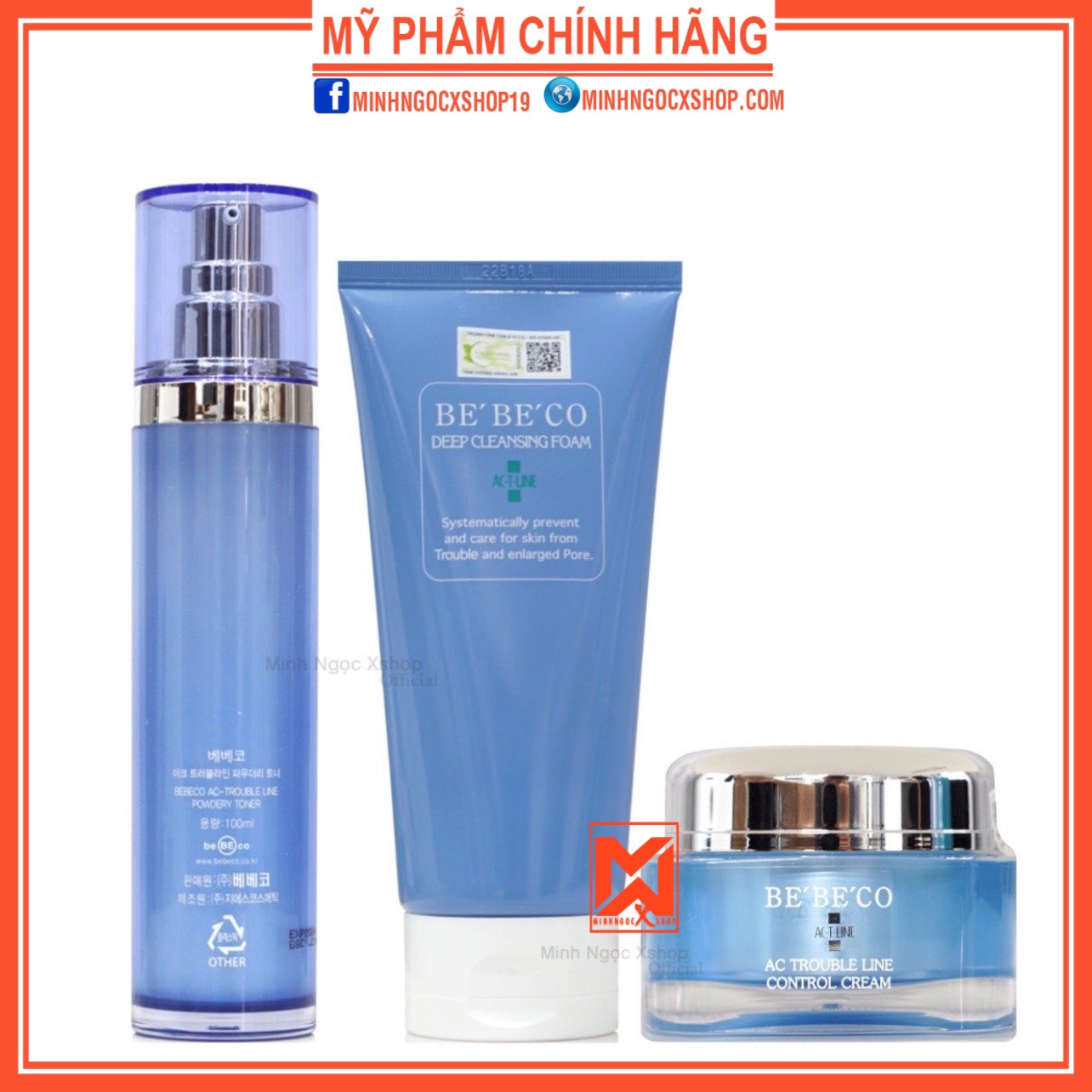 Bộ sản phẩm sữa rửa mặt - toner - kem dưỡng Bebeco dành cho da dầu mụn chính hãng