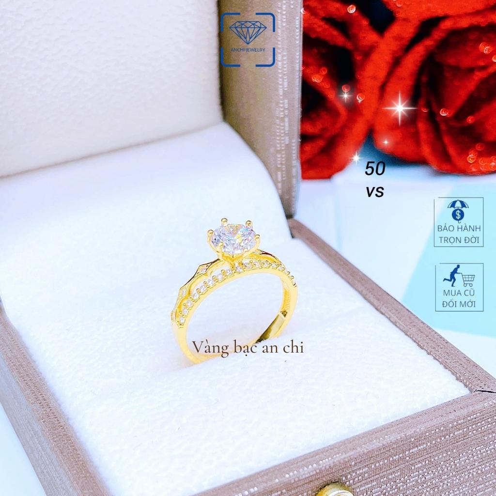 Nhẫn vàng tây 10k mặt đá cao trẻ trung cho nữ, có hóa đơn bảo hành của tiệm vàng an chi