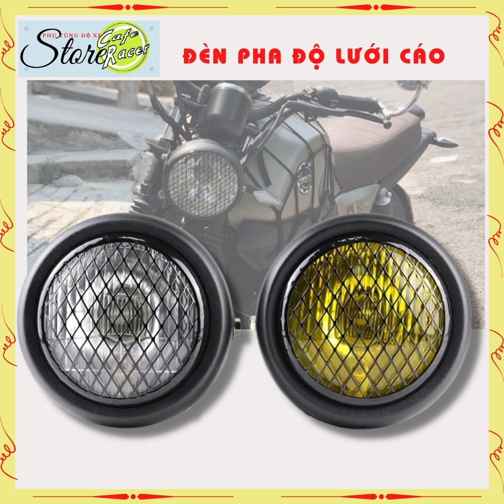 Đèn pha độ cafe racer 💎 gáo đèn tròn kèm sẵn lưới mắt cáo chuyên độ đèn pha suzuki gn125, cg125, gd110, win , honda 67.