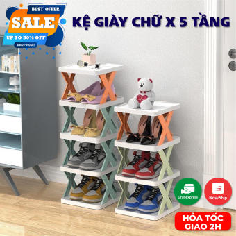 Kệ để giày dép chữ X thông minh 5 tầng có thể tháo lắp gấp gọn, Kệ giày nhựa nhiều tầng dễ tháo lắp, Kệ để đồ trang trí đa năng cao cấp
