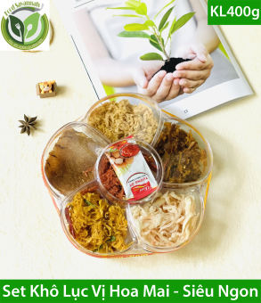 Set Quà Tết 2023, Quà Tết Sang Trọng, Set Khô Lục Vị Hoa Mai Hộp 400g Siêu Ngon, Set 6 Món Khô Quà Tết - Mực Xé Sợi Hấp Nước Dừa, Khô Mực, Khô Gà, Khô Bò, Món Ăn Vặt/ Món Nhậu Nhanh Ngày Tết, Quà Tết Tặng Gia Đình