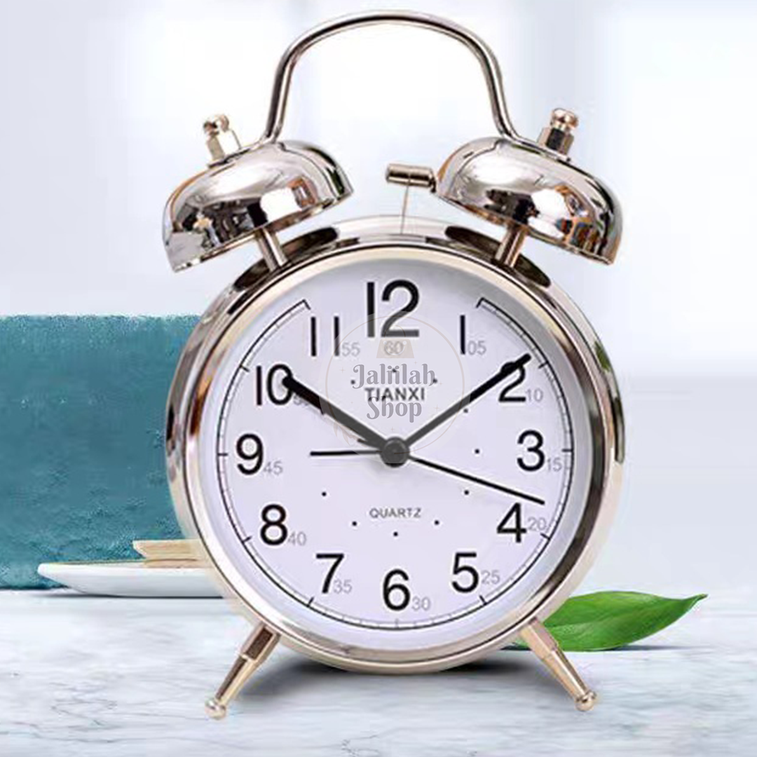 Jam Weker Kring Besar TX 16110 Putih Stainless / Jam Meja Stainless