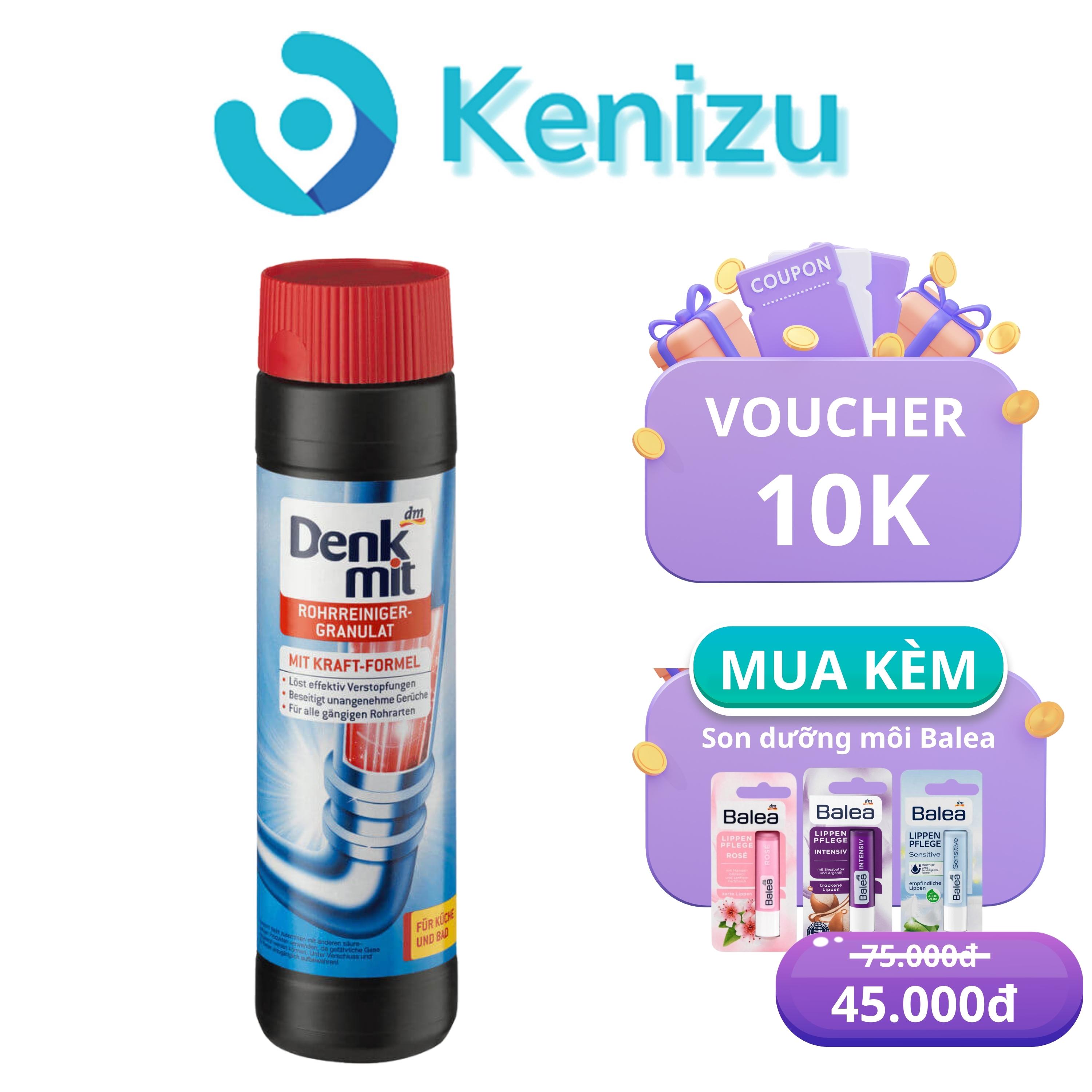 Bột thông cống Denkmit 600gr nhập khẩu Đức - Bột thông tắc cống, bồn rửa bát, nhà vệ sinh