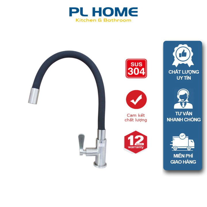 Vòi rửa chén lạnh inox sus 304 - cần mềm uốn dẻo silicon