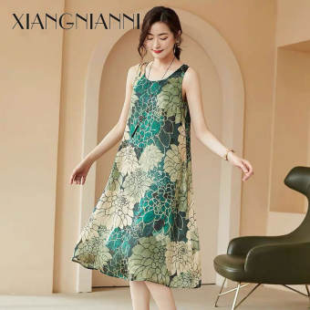 Xiang Nian ni 2023 qua biên giới gió che bụng hiển thị Đầm mỏng phụ nữ kích thước lớn mẹ áo vest sát nách váy lớn