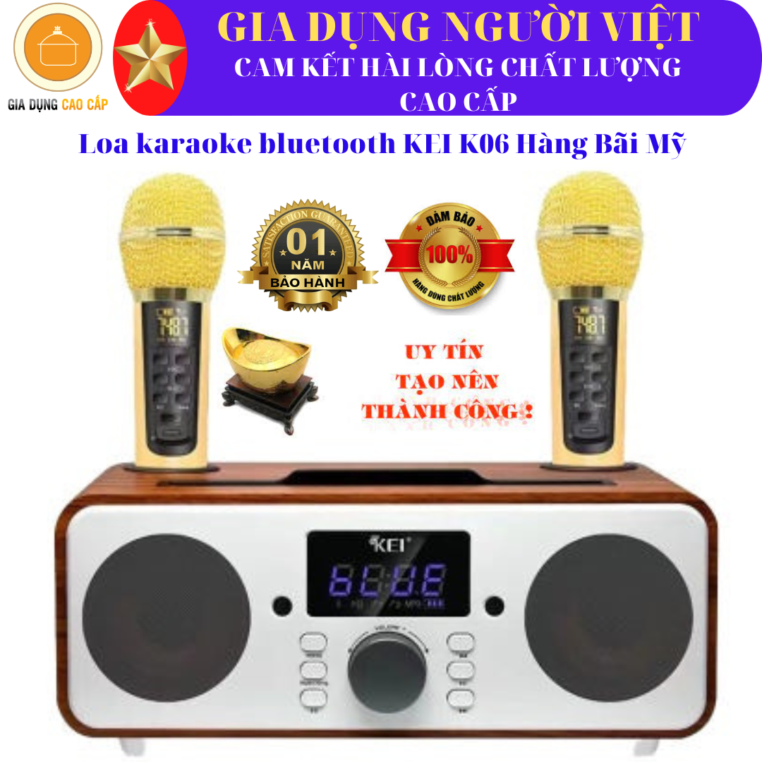 [ NEW 2022 ]Loa karaoke bluetooth KEI K06 Hàng Bãi Mỹ - Tặng kèm 2 micro không dây có màn hình LCD, Loa xách tay du lịch cực chất, Sạc pin ngay trên micro - Chỉnh EQ, echo trên micro dễ dàng - Đầy đủ cổng kết nối USB, AUX.