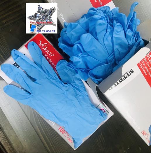 Hộp 100 Chiếc Size M, Găng tay Xanh y tế không bột EZGloves Nitrile Gloves Khải Hoàn (04 HỘP)