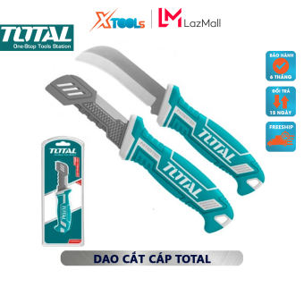 Dao tước dây cáp lưỡi cong TOTAL THT51882 | dụng cụ tuốt dây điện Kích thước 200mm, Chất liệu thép không gỉ, Có nắp vỏ nhựa bảo vệ lưỡi, tước cáp ngành nghề xây dựng, điện công nghiệp, điện dân dụng [XTOOLs MALL]