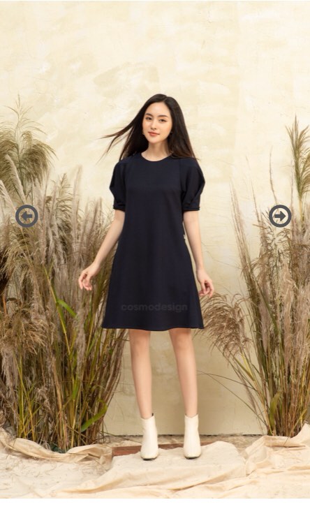Váy cosmo design suông tím than tay xếp ly phồng