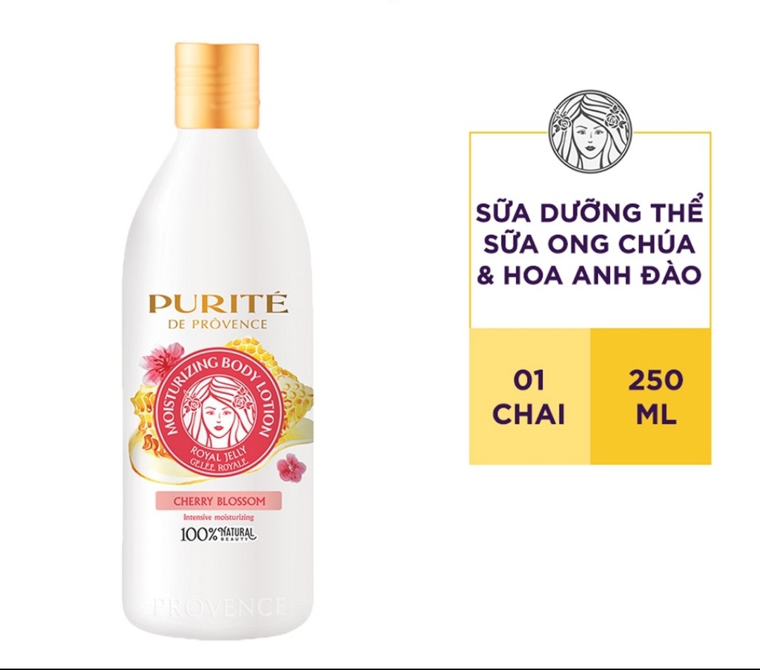 Sữa dưỡng thể sữa ong chúa Purite 250ml hương hoa Anh Đào