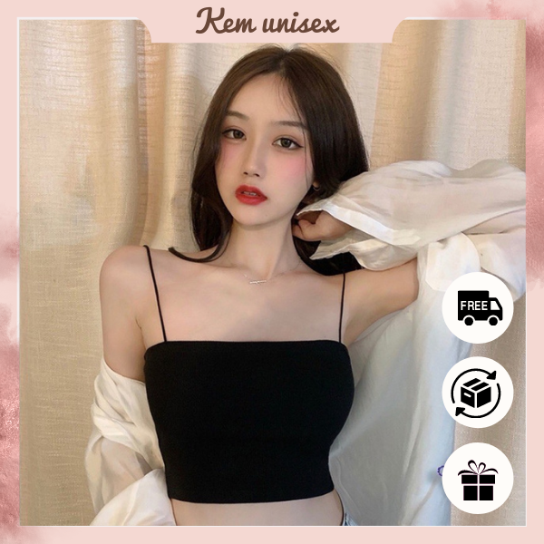 Áo 2 dây sợi bún mặc trong siêu mát mùa hè, áo dây croptop dáng ôm thon gọn, thời trang mùa hè đẹp