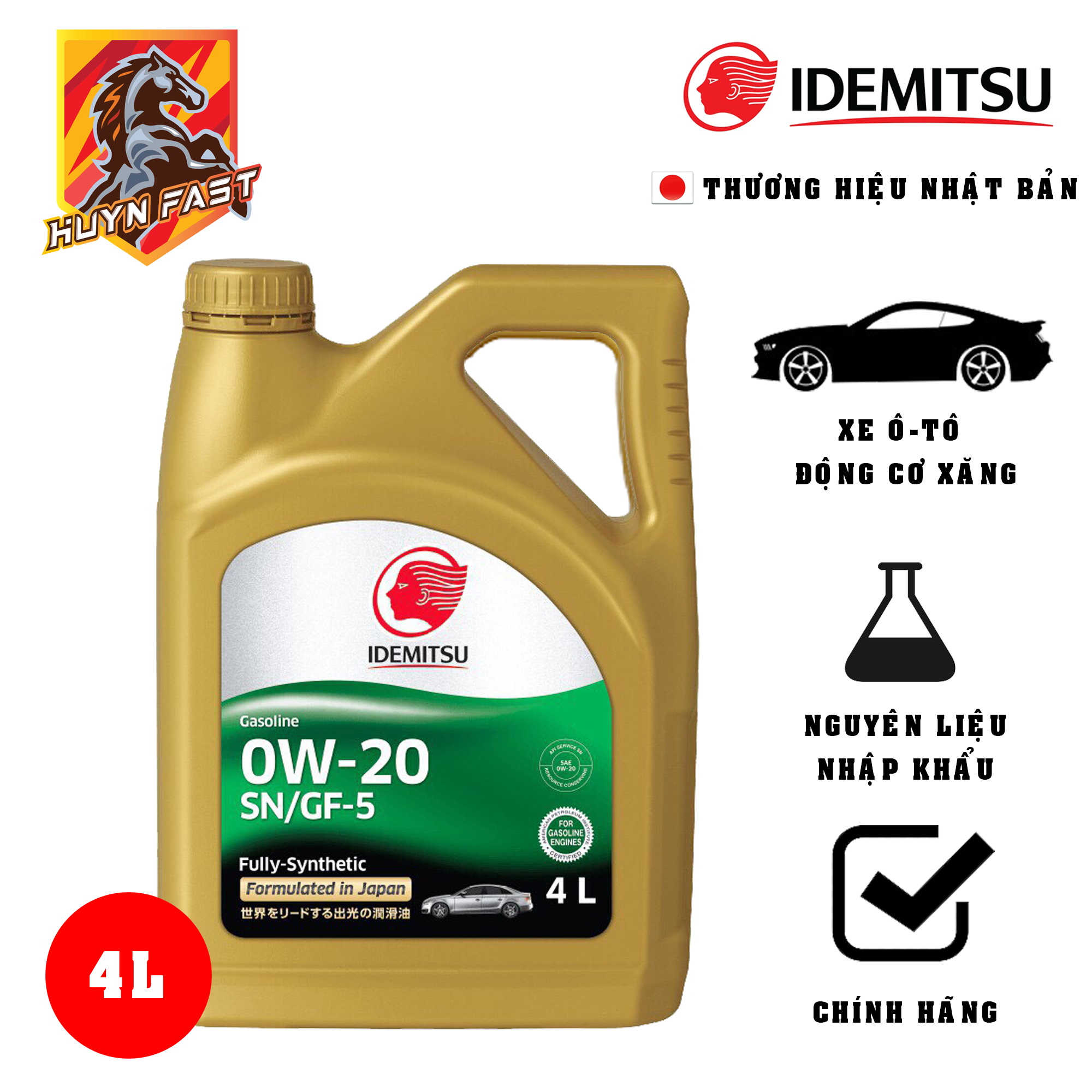 Dầu nhớt xe ô-tô idemitsu 0w20 - 100% tổng hợp cao cấp