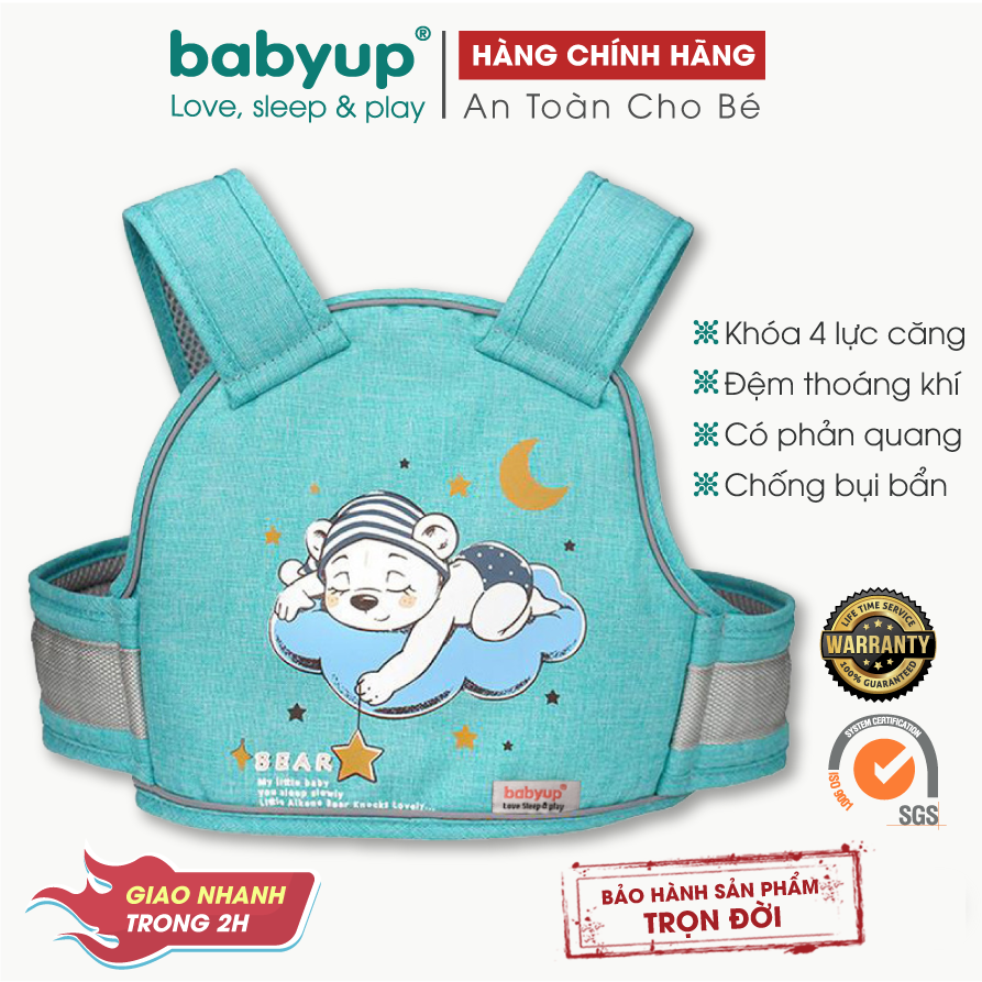 Đai đi xe máy cho bé Chính Hãng Babyup an toàn có phản quang (từ 1 đến 10 tuổi). Đai ngồi xe máy cho bé, giúp bé ngồi an toàn khi đi xe, có thể ngồi trước hoặc sau. Đai ngồi xe máy cho em bé cao cấp