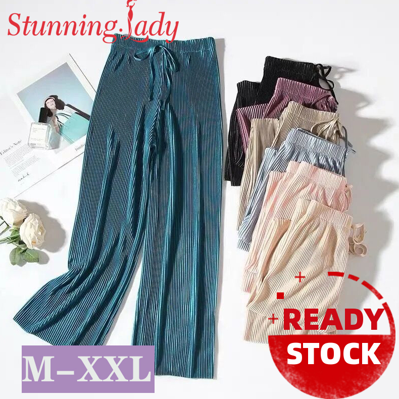 Stunning Lady Phiên Bản Hàn Quốc Của Quần Xù Cao Eo Băng Lụa Xếp Li Quần Ống Rộng Cho Nữ Quần Rộng Xếp Nếp Chín Điểm Giản Dị