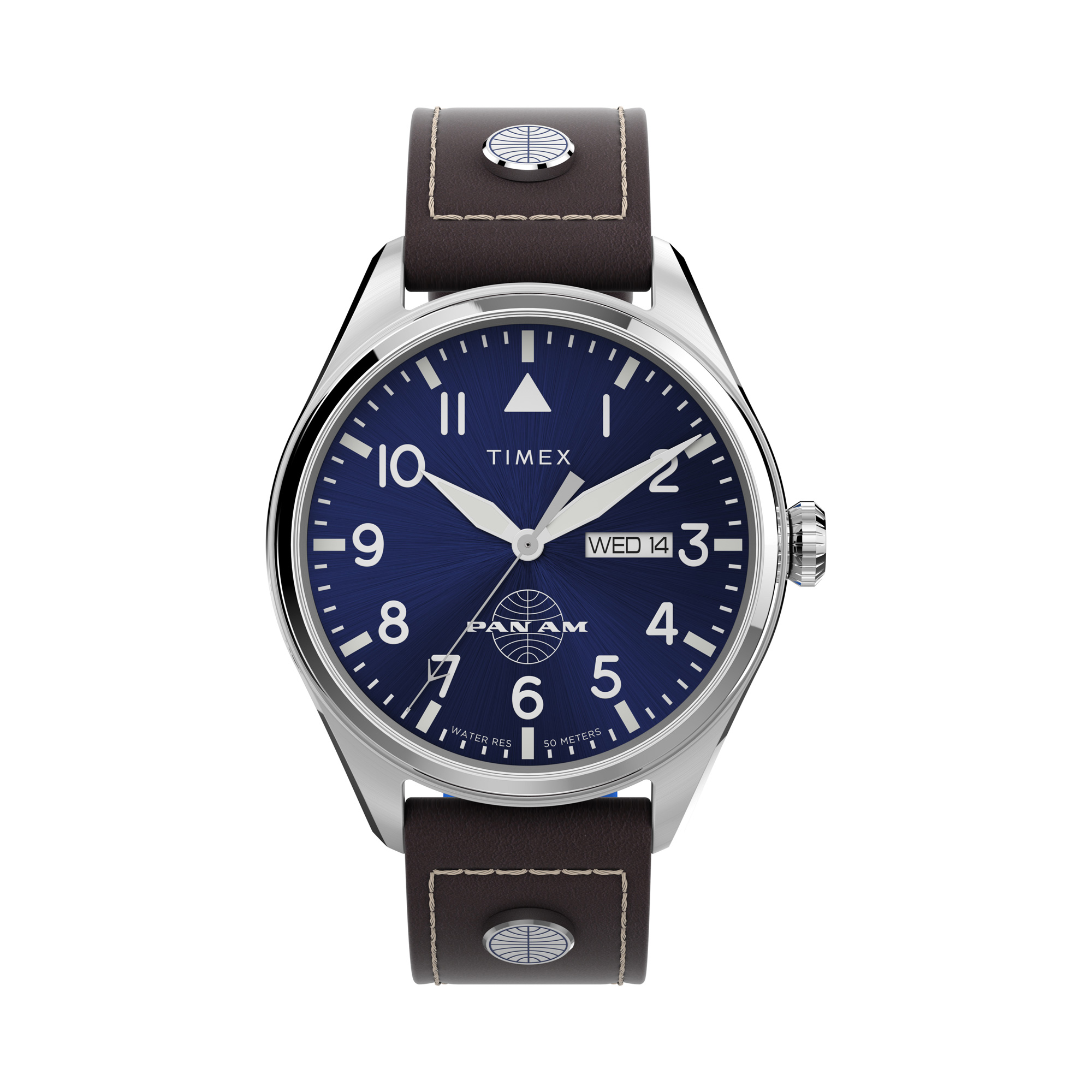 Timex X Pan Am Day-Date 42mm Leather Strap Watch (TWG030100)