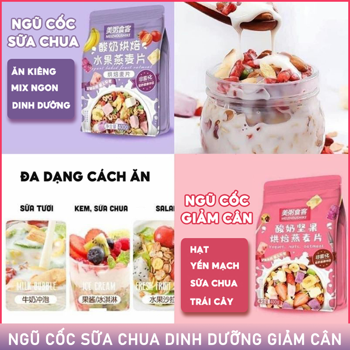 Ngũ Cốc Giảm Cân, Dòng Ngũ Cốc Hoa Quả Sấy Khô, Yến Mạch Sữa Chua Các Hạt - Ăn Kiêng, Mẹ Bầu Chất Lượng