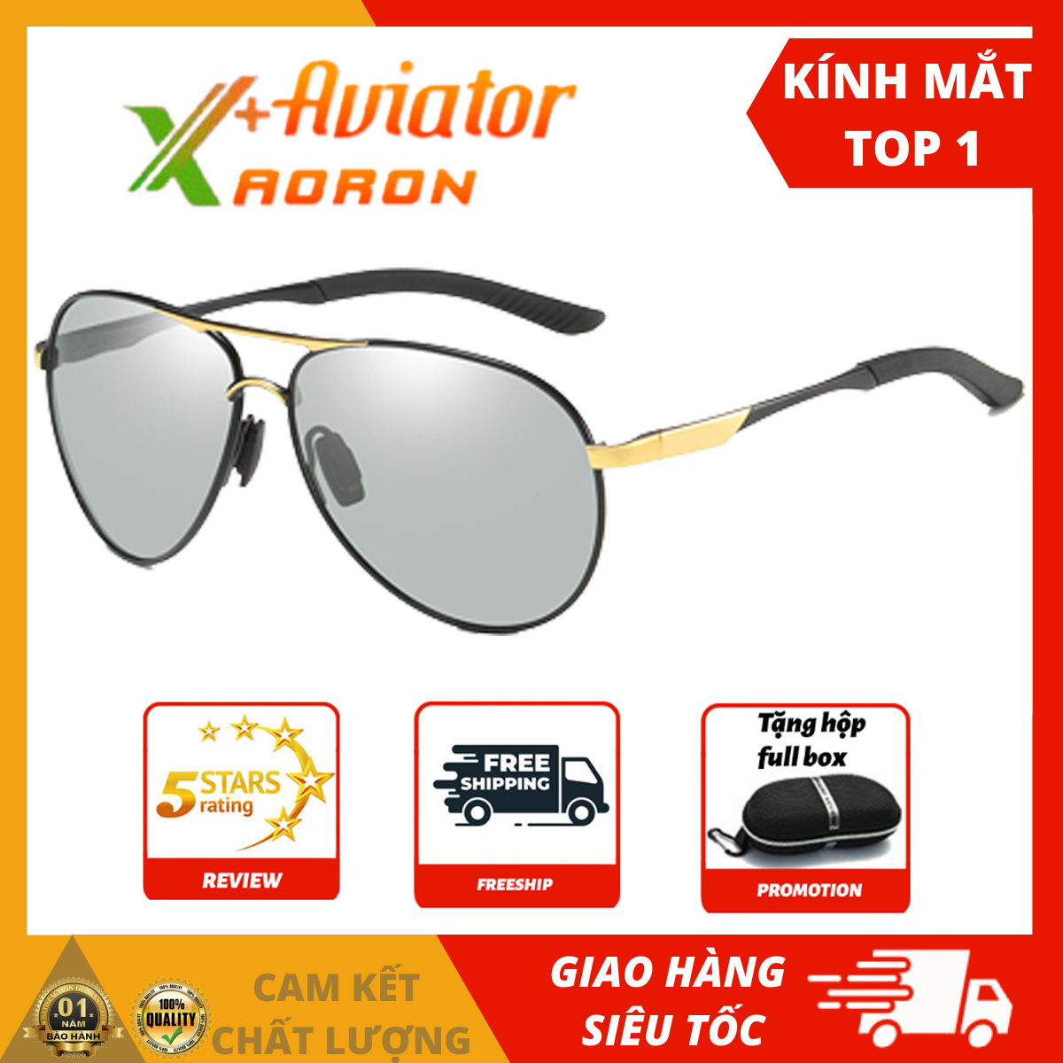 Kính đi ngày và đêm tròng phân cực polarized gọng nhôm magie viền vàng