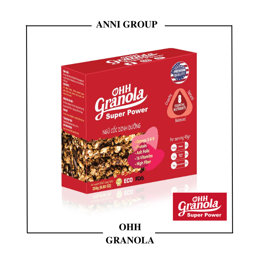 DATE: 02-06-2023 Ohh Granola Ngũ Cốc Tăng Cơ Cho Gymer, Tăn Cân Với Chocolate Vị Dừa với các hạt óc chó, yến mạch, tiêu chuẩn chất lượng FDA Hoa Kỳ - Chocolate granola mix coconut Ohh Granola super power quality of FDA approved ANNI