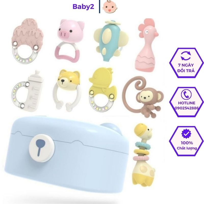 Xúc Xắc Gặm Nướu Hàn Quốc Goryeo Baby Lục Lạc Cho Bé Nhựa ABS An Toàn 9 món Hình Thú baby2 XX03