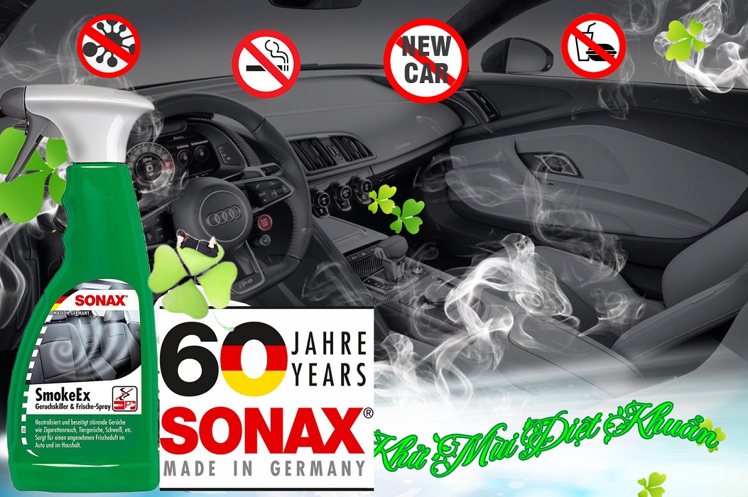Dung dịch khử mùi nội thất sonax smoke ex 292241 500ml, khử mùi thuốc lá, mùi chó mèo- nhập khẩu đức
