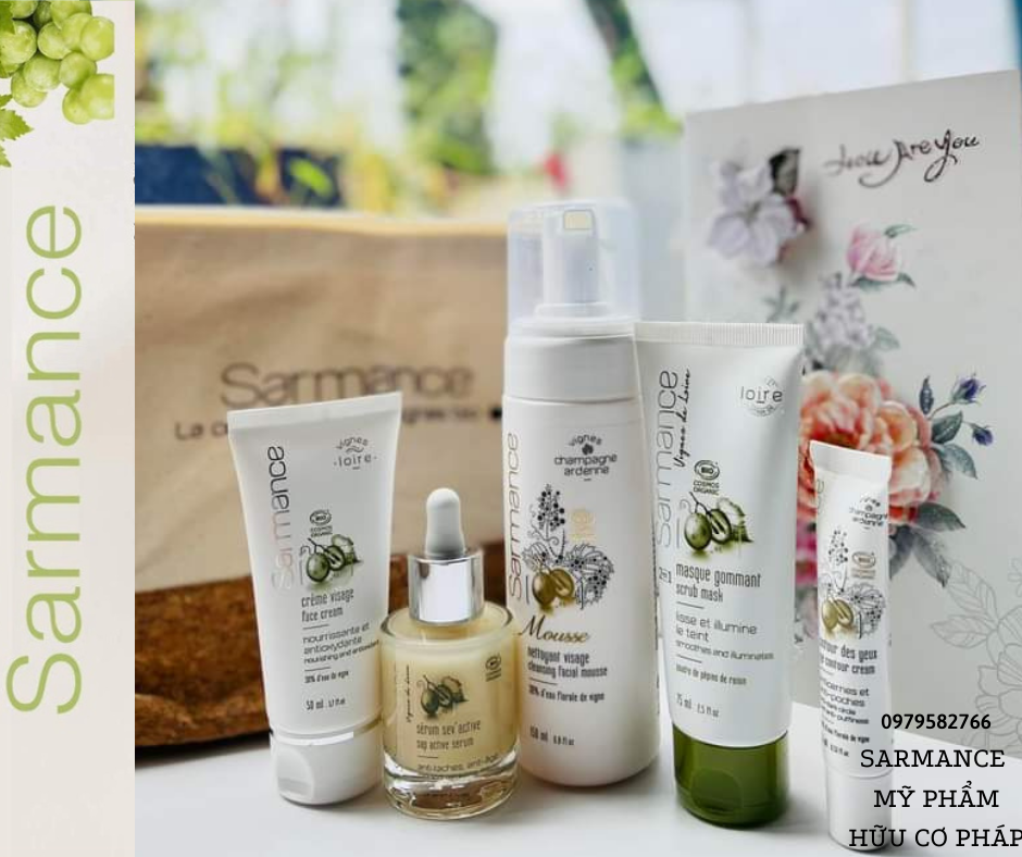 Sarmance mỹ phẩm hữu cơ từ Pháp - serum dưỡng da,, sữa rửa mặt, tẩy tế bào chết, dưỡng mắt, mặt nạ 2 trong 1...