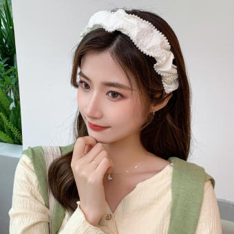 Băng đô cài tóc, Bờm cài tóc vải dập hoa nổi viền ngọc trai vintage - Culi accessories