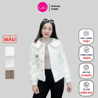 Áo khoác mùa đông nữ dài tay cổ bẻ chất liệu lông thỏ dày dặn mềm mịn EvaLover