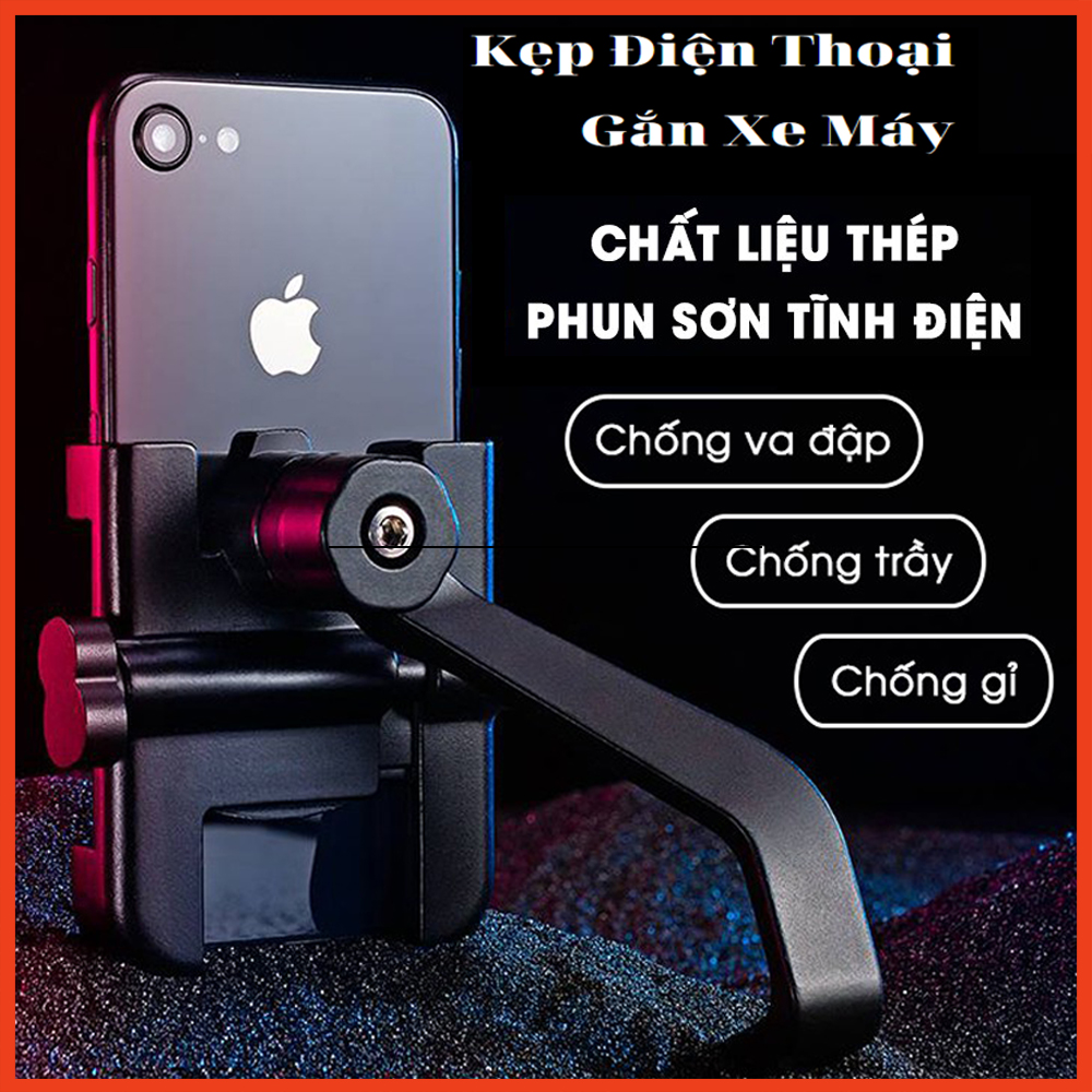 Giá Đỡ Điện Thoại Xe Máy- Kẹp Điện Thoại Gắn Xe Máy Chất Liệu Kim Loại , Xoay 360 Độ , Chống Rung , Chống Cướp Cực Chắc Chắn Tặng Kèm Lục Giác Dễ Dàng Lắp Đặt