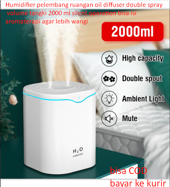 Humidifier pelembang ruangan oil diffuser double spray volume tangki 2000 ml silent operation bisa isi…
