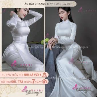 Áo dài phi bóng trắng CHAANG May sẵn áo dài học sinh, vải áo dài truyền thống phi lụa đẹp