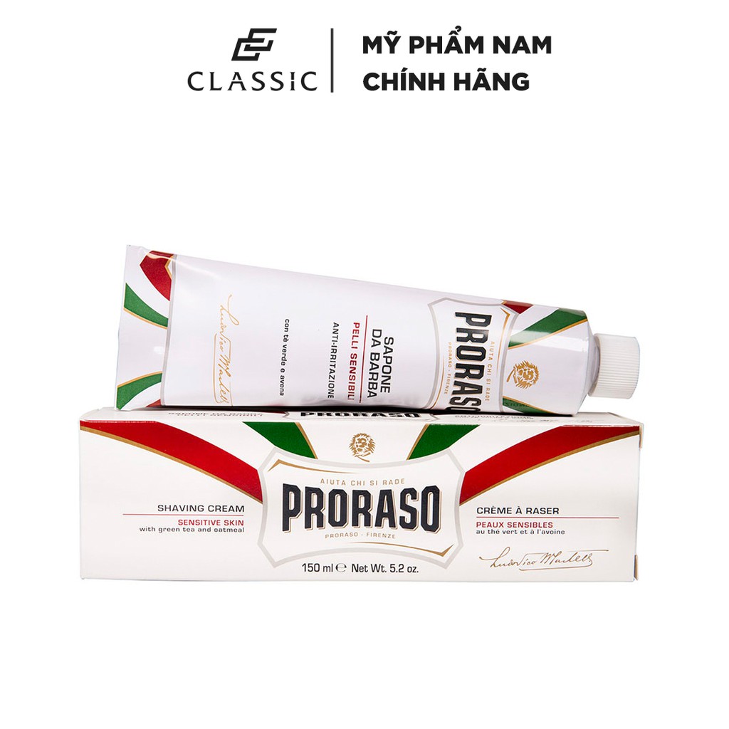 Kem Cạo Râu Proraso Shaving Cream Tube Sensitive Green Tea (White)