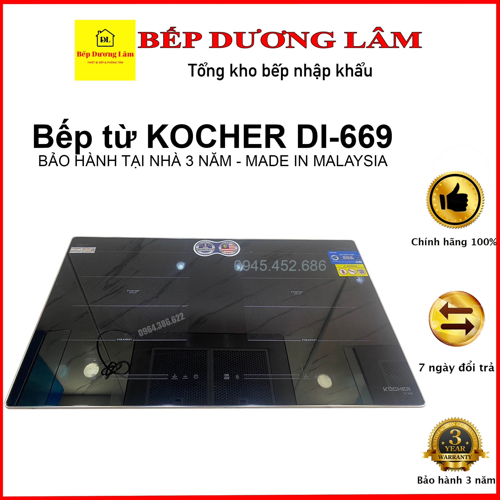 Bếp điện từ Kocher DI 669 ✅ Tặng mã giảm giá 5tr ✅ Nhập khẩu nguyên chiếc Malaysia - Bảo hành 3 năm