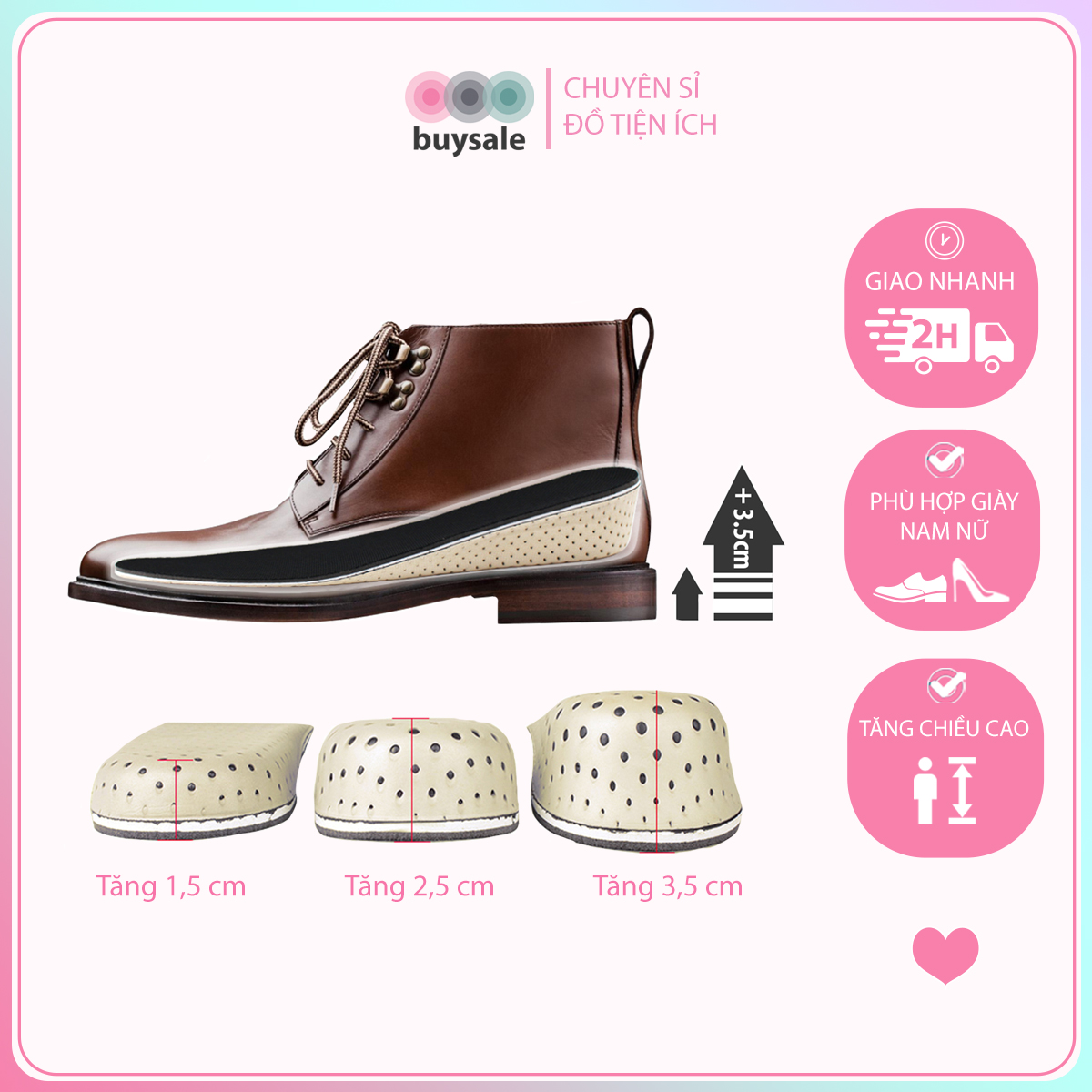 [HCM]Miếng lót giày tổ ong độn đế tăng chiều cao 2cm 3cm 4cm freesize - buysale - BSPK57