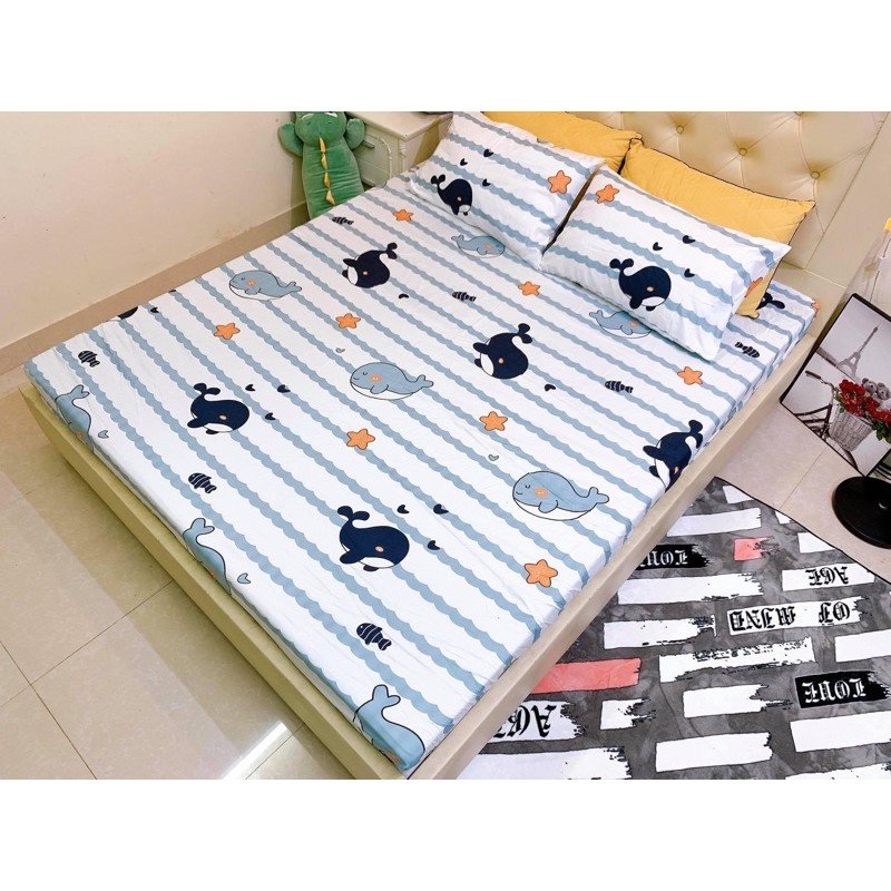 Ga giường nệm drap bốn mùa đủ size 1m2 1m6 1m8 2m2 mẫu cá voi xanh - ib chọn thêm mẫu