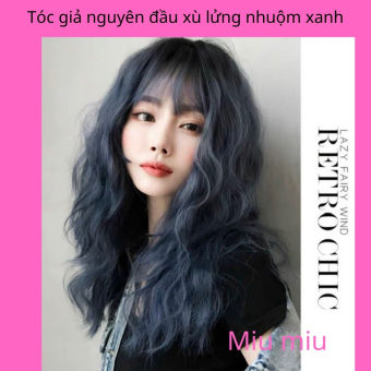 Tóc giả nguyên đầu xù lửng nhuộm xanh