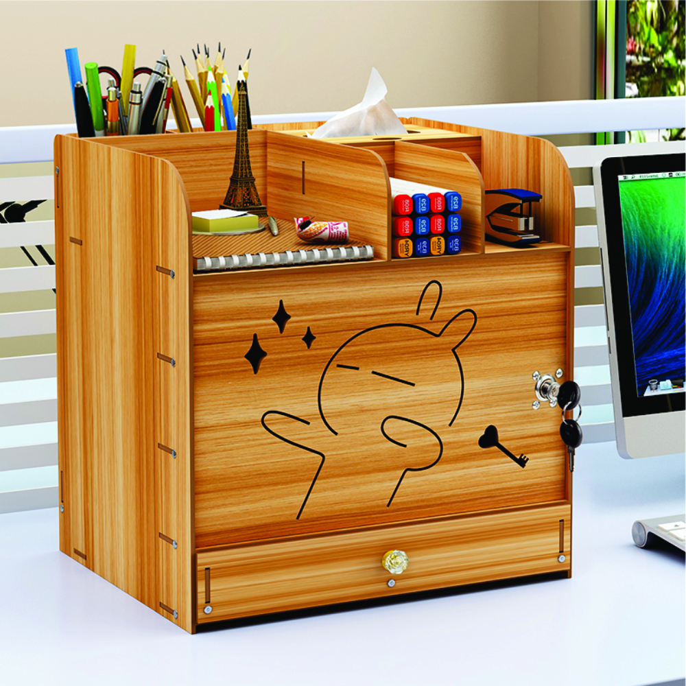 Kệ sách gỗ lắp ghép có ổ khóa tiện lợi B09