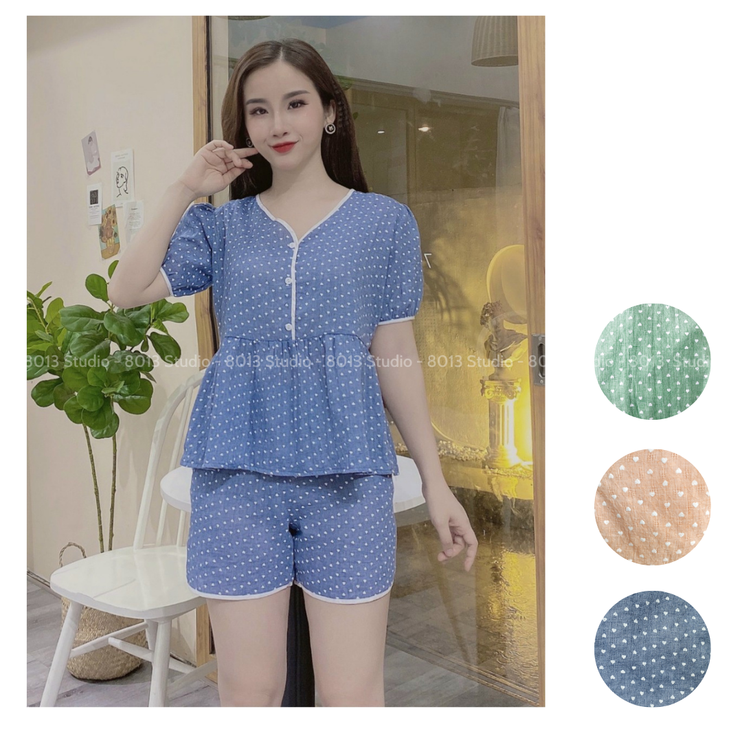Bộ nữ mặc nhà vải đũi thoáng mát 8013 studio