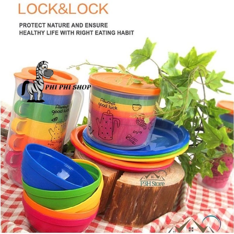 Bộ chén , ly , dĩa nhựa Lock&Lock dành cho bé Rainbow