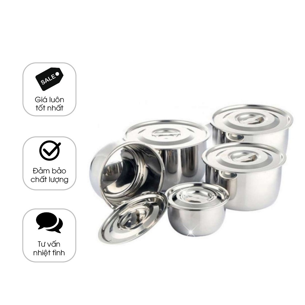 Bộ nồi inox 5 món stock pot không quai đủ kích cỡ siêu tiện lợi đa năng